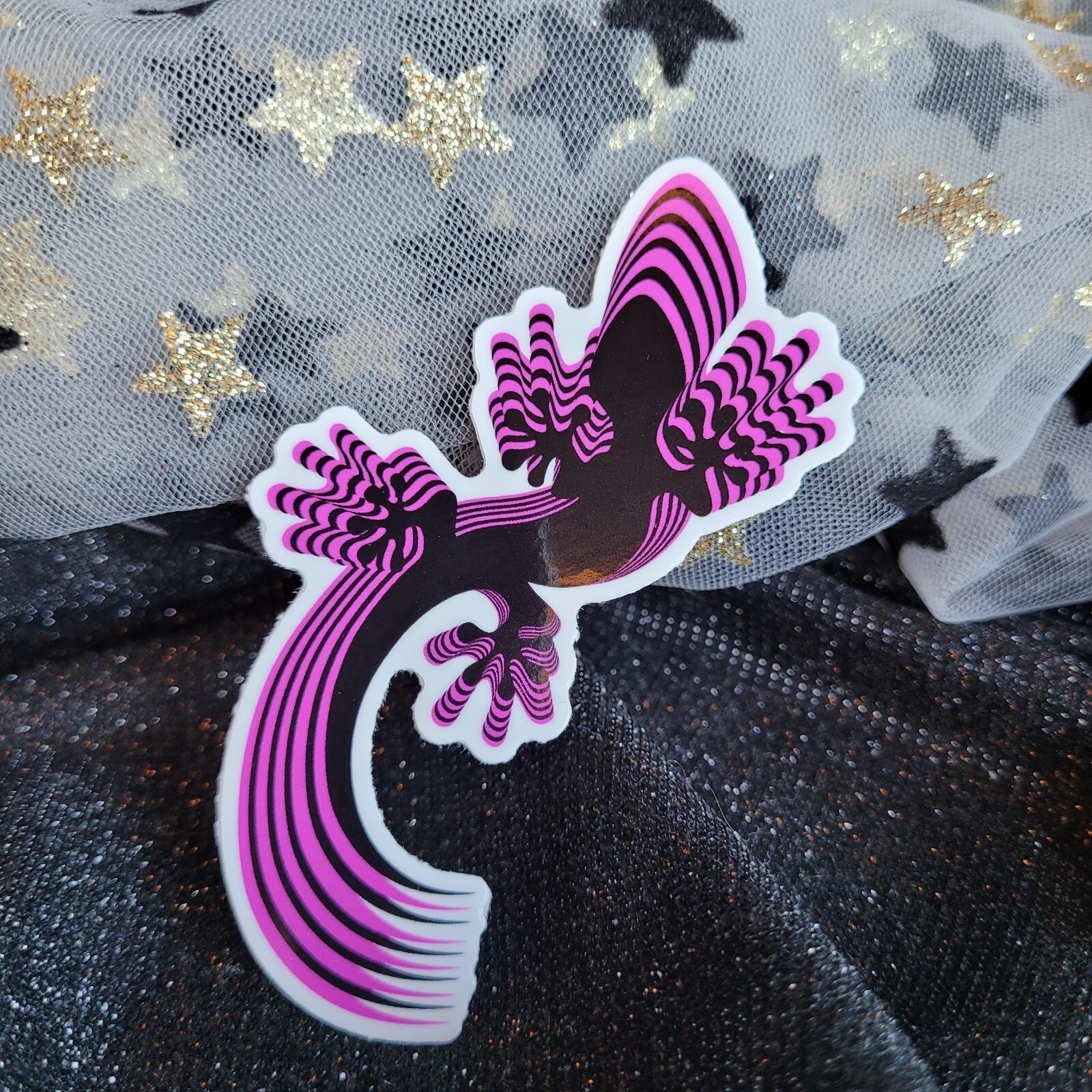 STKR069- PINK & BLACK LIZARD Sticker Psychedelic Lizards Reptile Chameleon Gecko