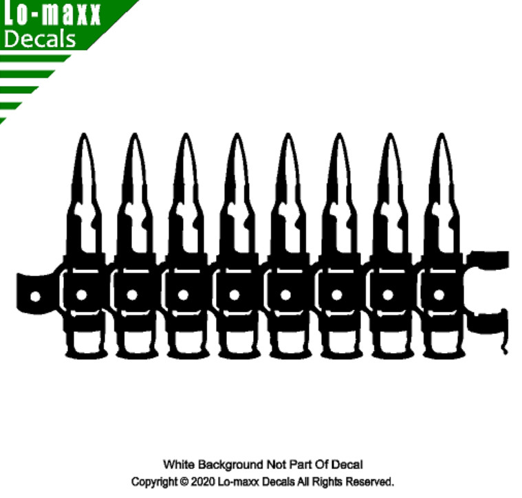 Ammunition Ammo Belt Linked Cartridge Art Superior Quality Die Cut Vinyl Decal