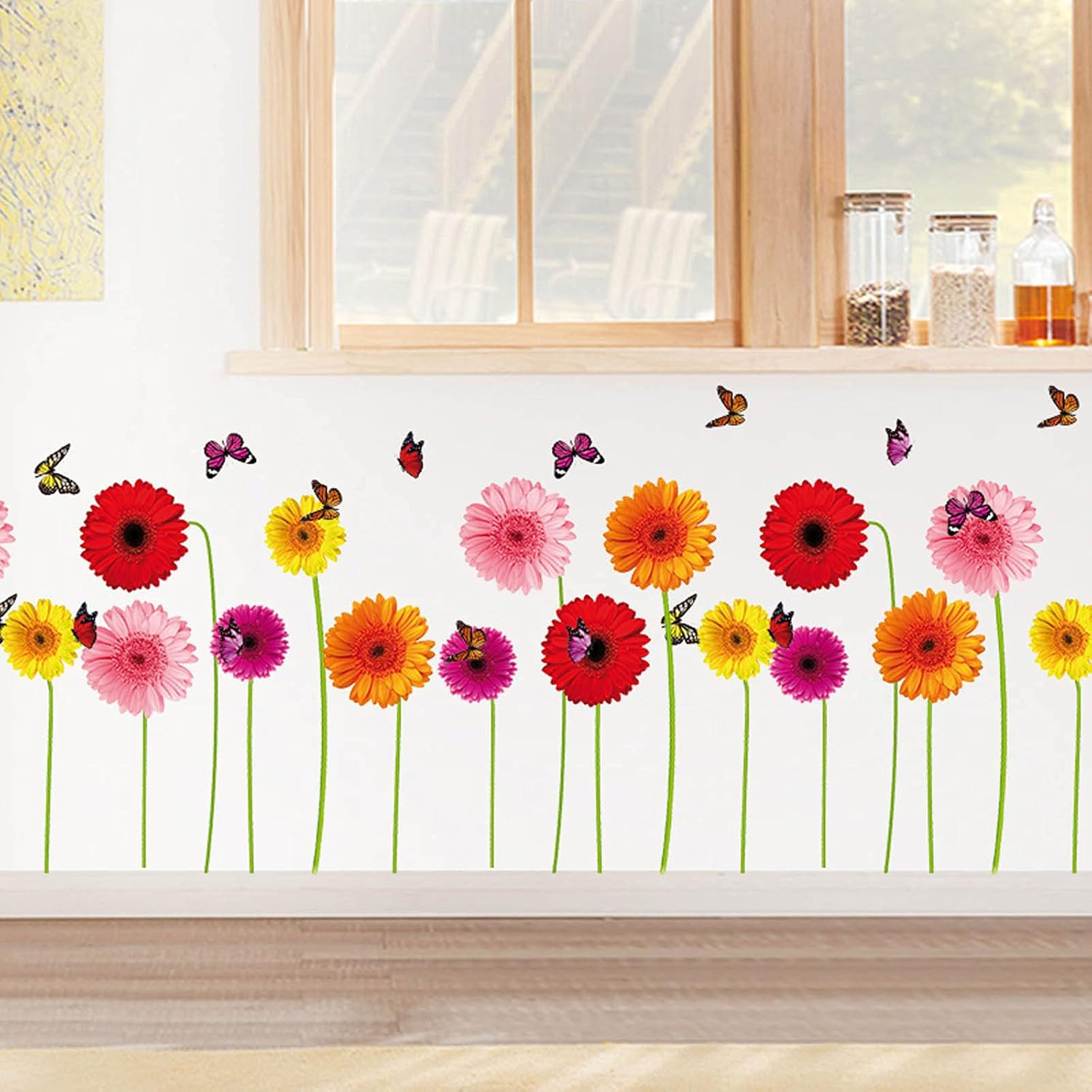 2 Sheets Gerbera Daisy Flowers Wall Decal 3D Floral Butterfly Wall