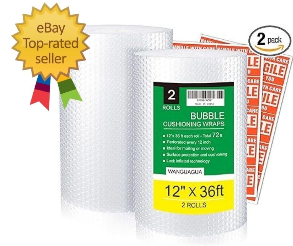 2 Pack 12 Inch x 72 ft Total Bubble Packing Wrap for Moving Boxes Shipping Cu…