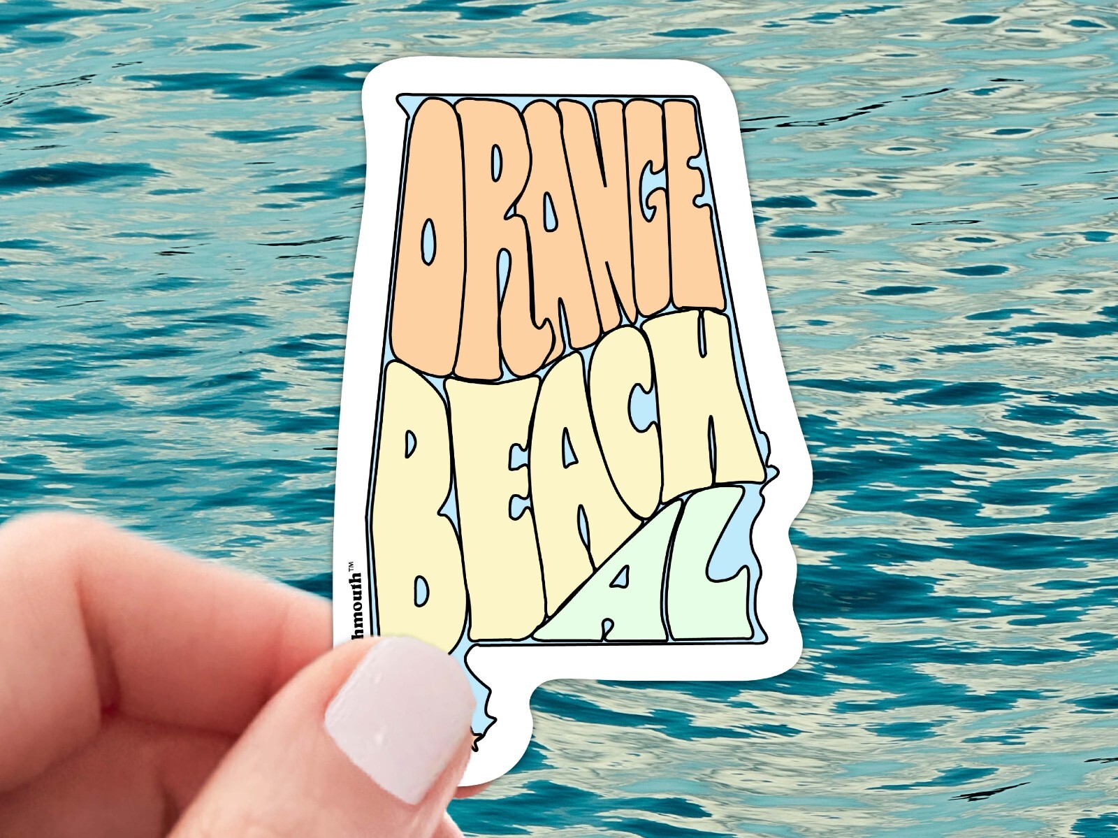 Orange Beach AL Waterproof Vinyl Sticker For Laptop, Water Bottle, Car, Cooler