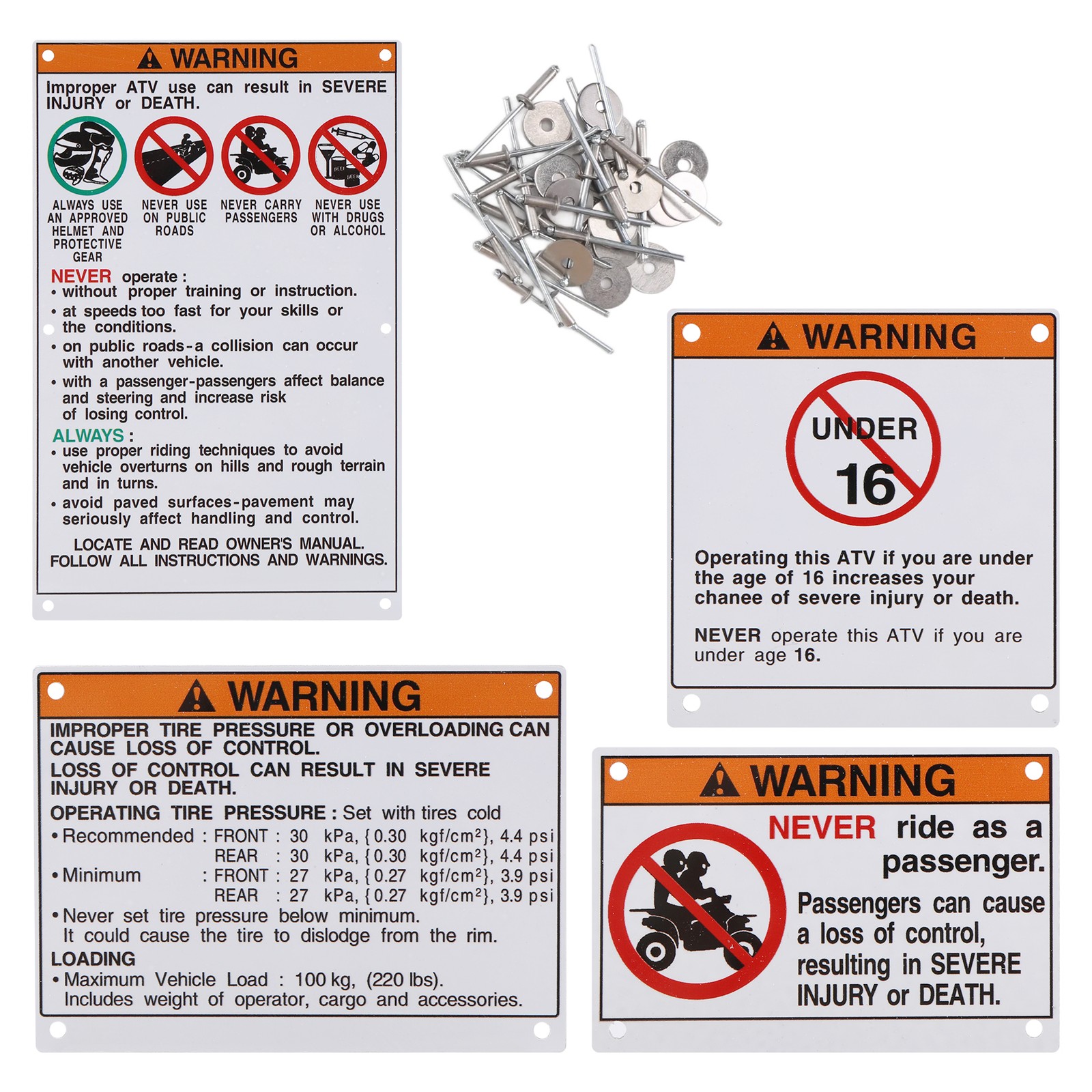 Auto Parts Warning Decals Stickers Labels Aluminum Backed for U8M16980