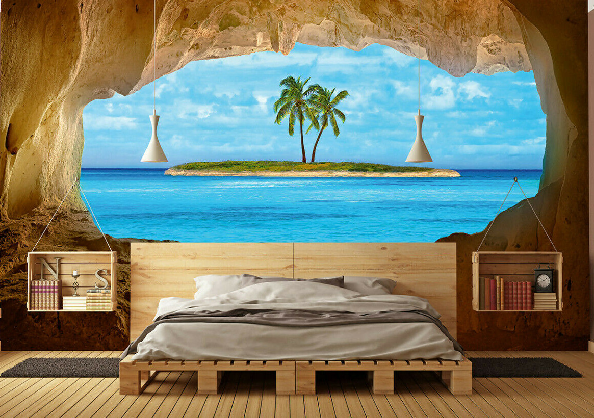 PARADISE ISLAND Wall Mural 144Wx100H Removable Wallpaper Tropical Beach Sea Palm
