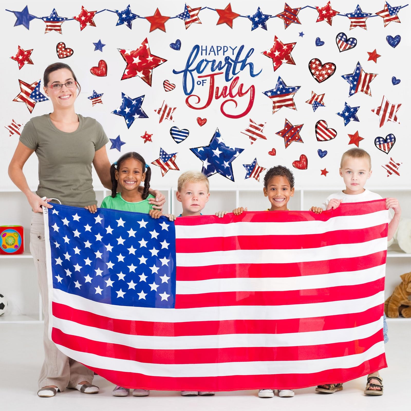 9 Sheets Patriotic Wall Stickers Watercolor 4th of July Vintage Red White Blue