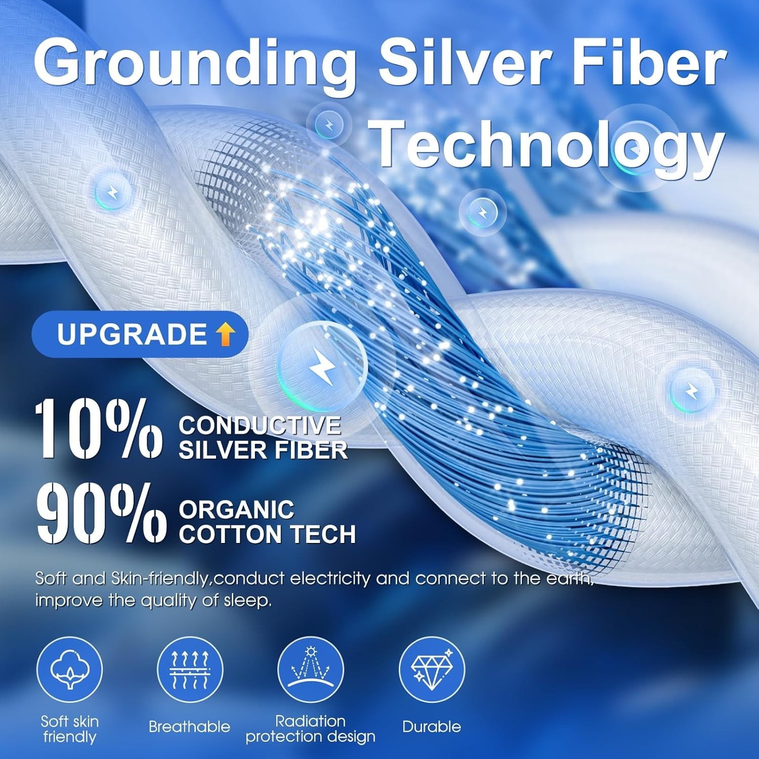 Grounding Sheets Queen 10% Pure Silver Fiber 90% Organic Cotton Fitte