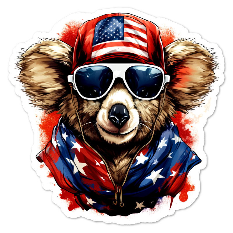July 4 Koala Patriotic Vinyl Sticker, Water Resistant, Laptop, Water Bottle