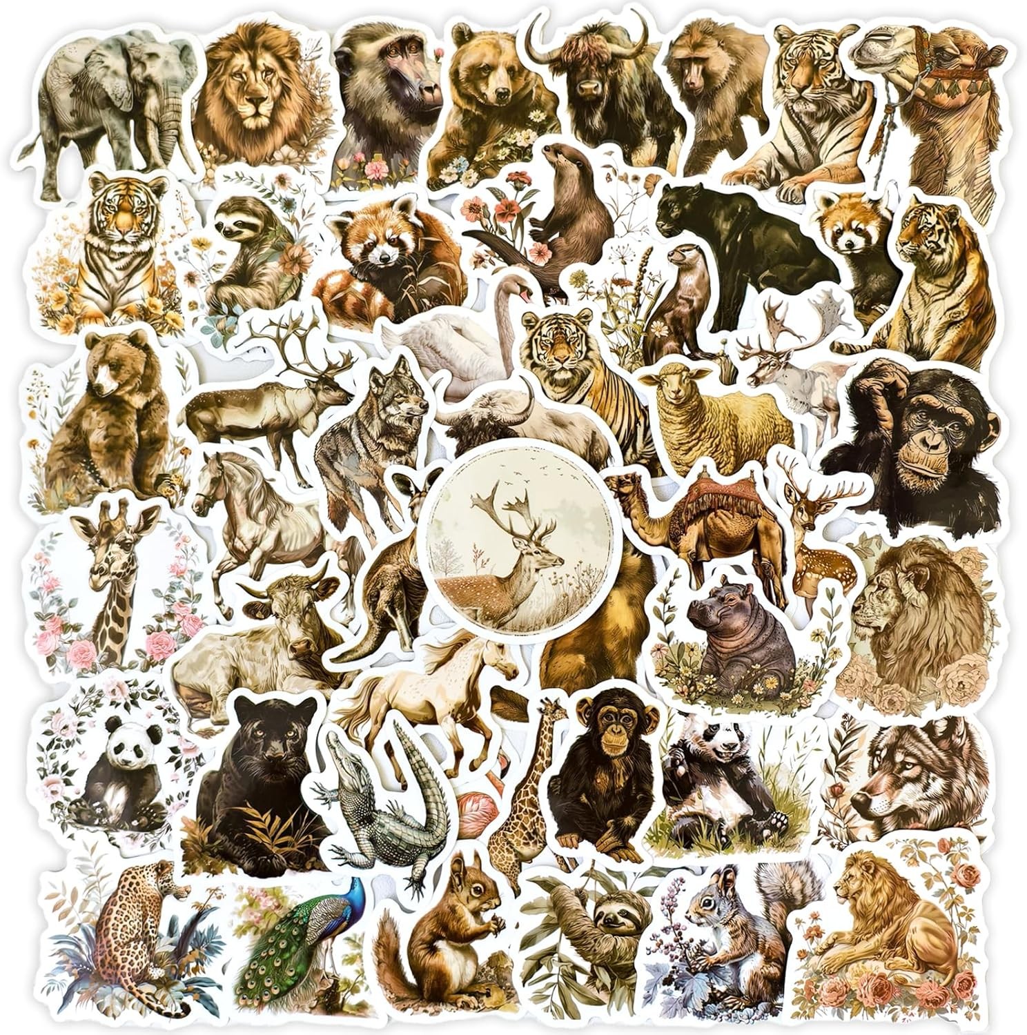 Animal Stickers – Realistic 50 Pcs Waterproof Vinyl Zoo Animal Stickers for Wate