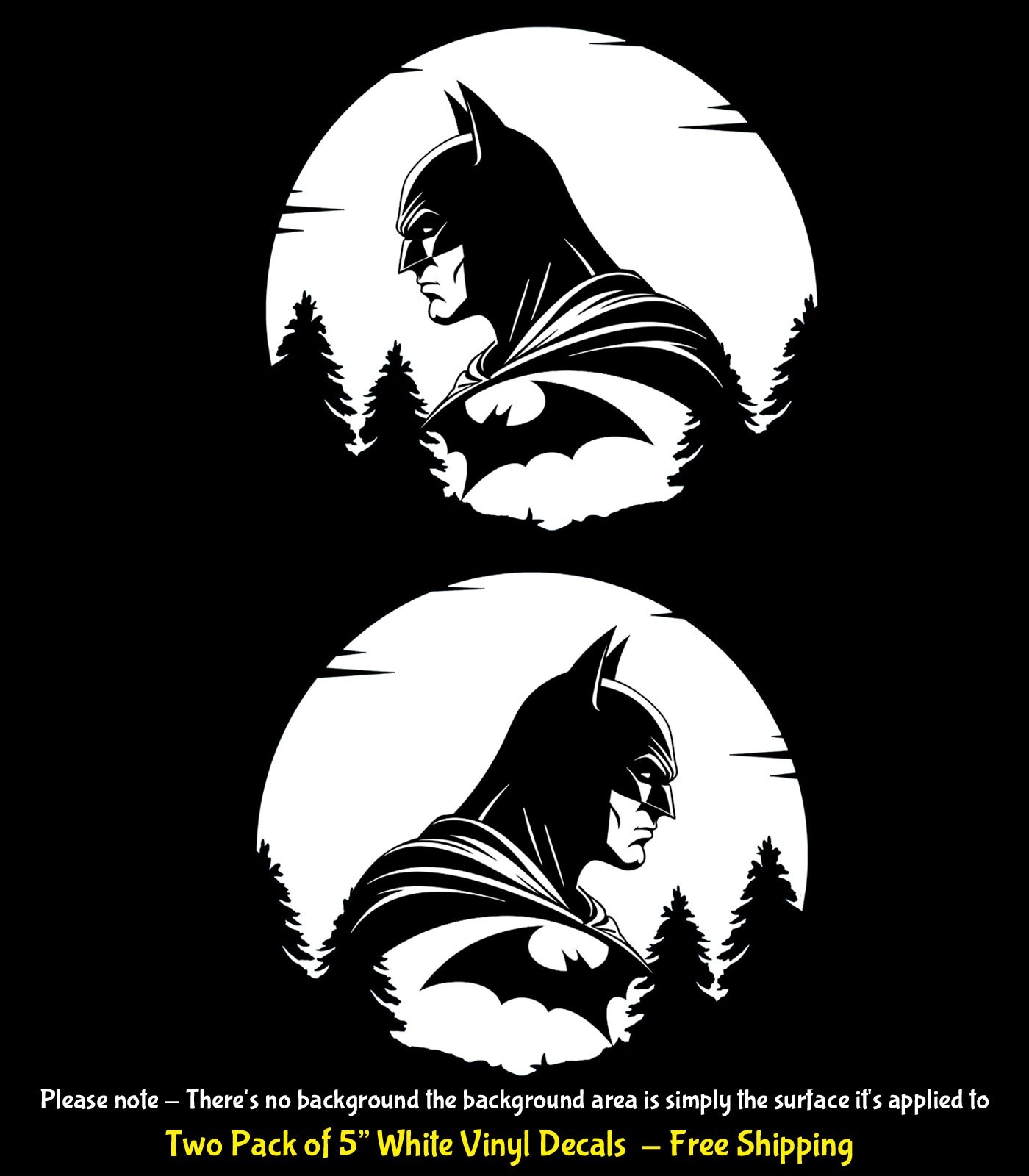 Batman Full Moon Rendering 2 PK 5″ White Vinyl Decals Windows Any Flat Surface