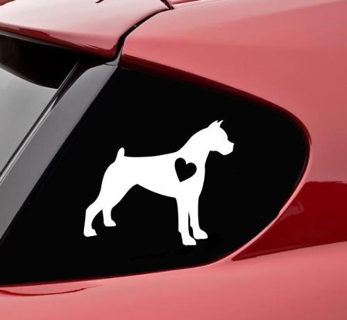CMI220 Boxer with heart dog Vinyl Decal Sticker | White Vinyl | 6″ x 5″