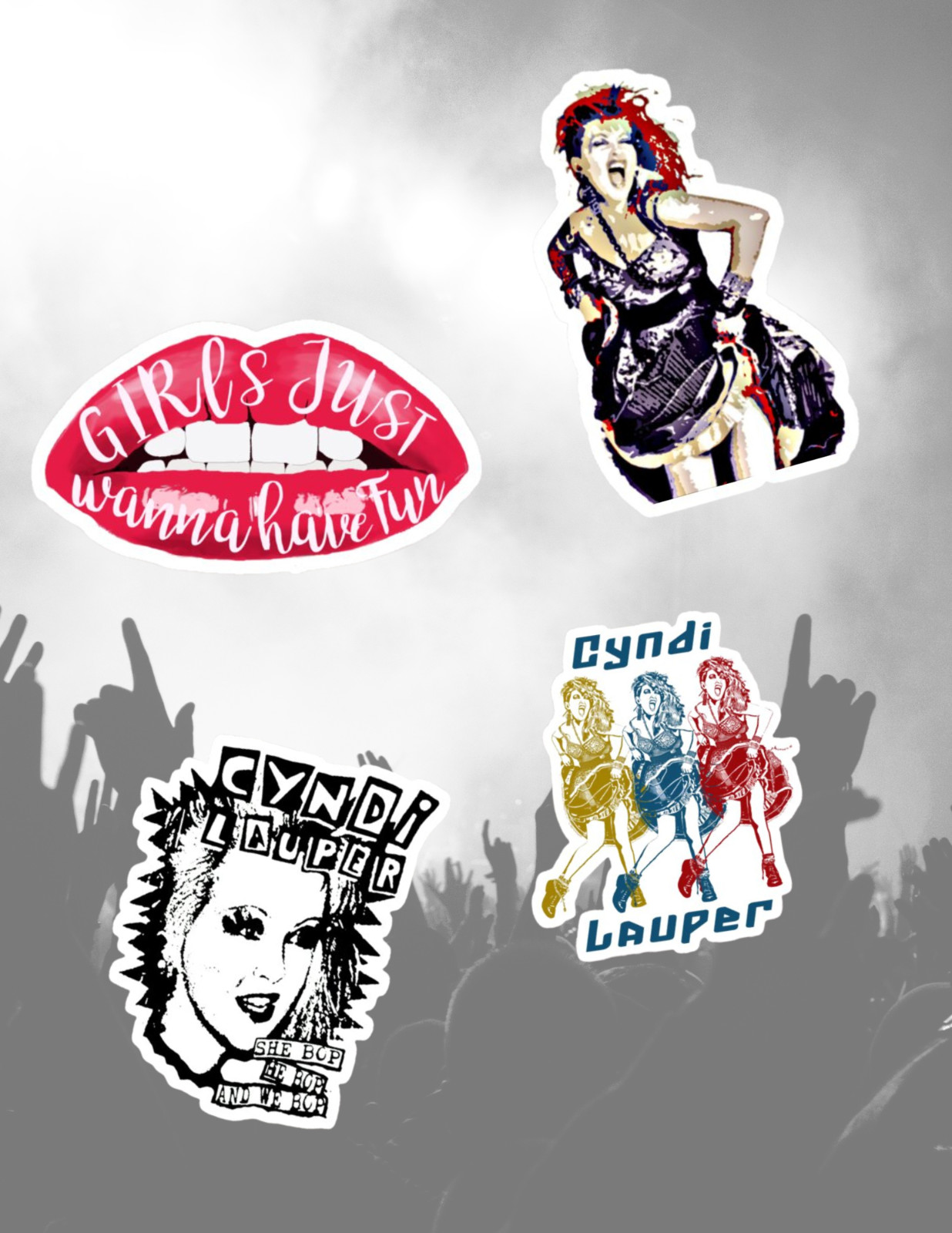 Cyndi Lauper Music 4pc Sticker Pack