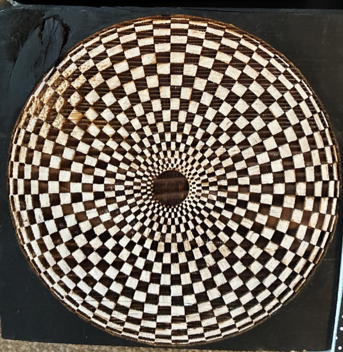 DECOR ENGRAVED GEOMETRIC WOOD CUBE 5.25 X 5.25 BLACK AND WHITE