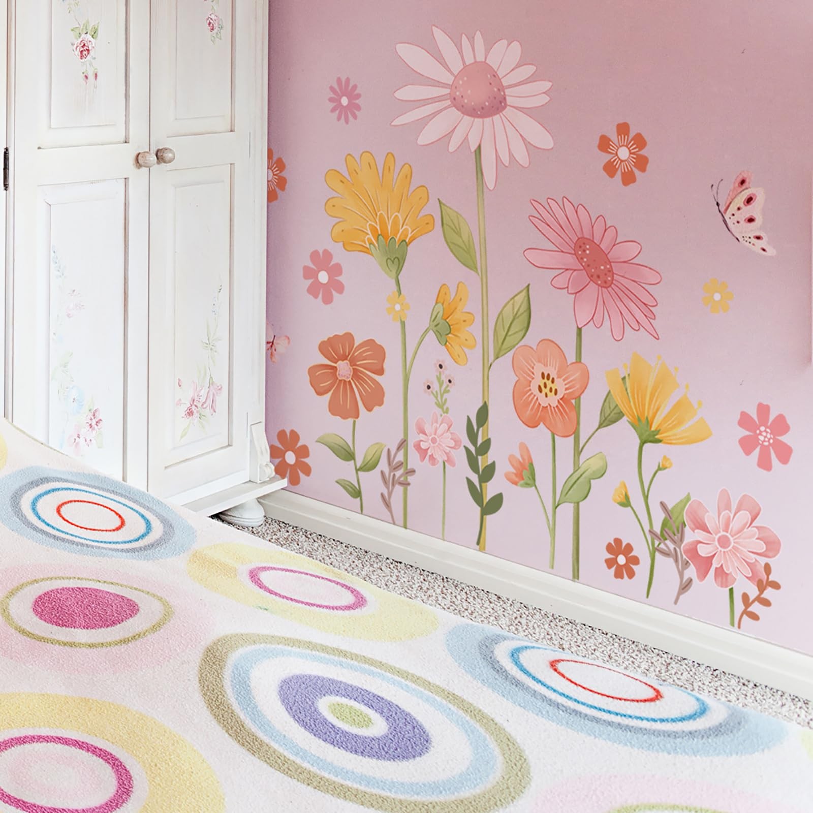 Flower Wall Decals Peel and Stick Colorful Cute Garden Flower Wall Stickers D…