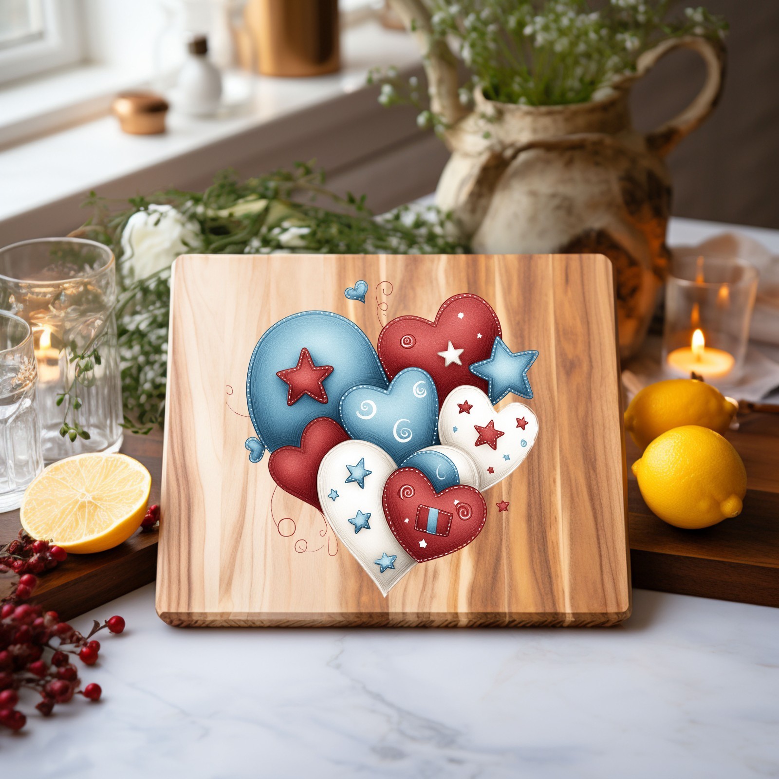 Red White and Blue Hearts UV DTF Transparent Sticker / Decal
