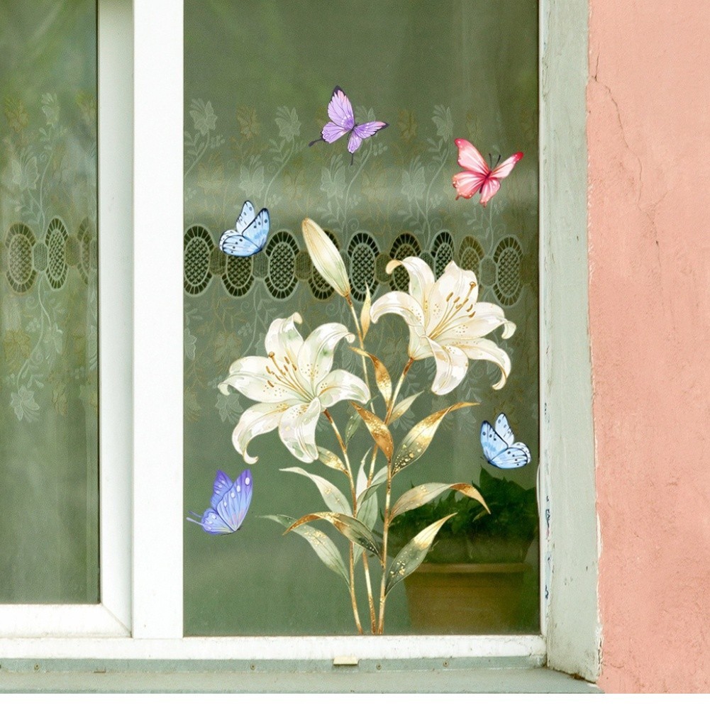 Floral Window Clings Fade-resistant PVC Vinyl Water Application Method