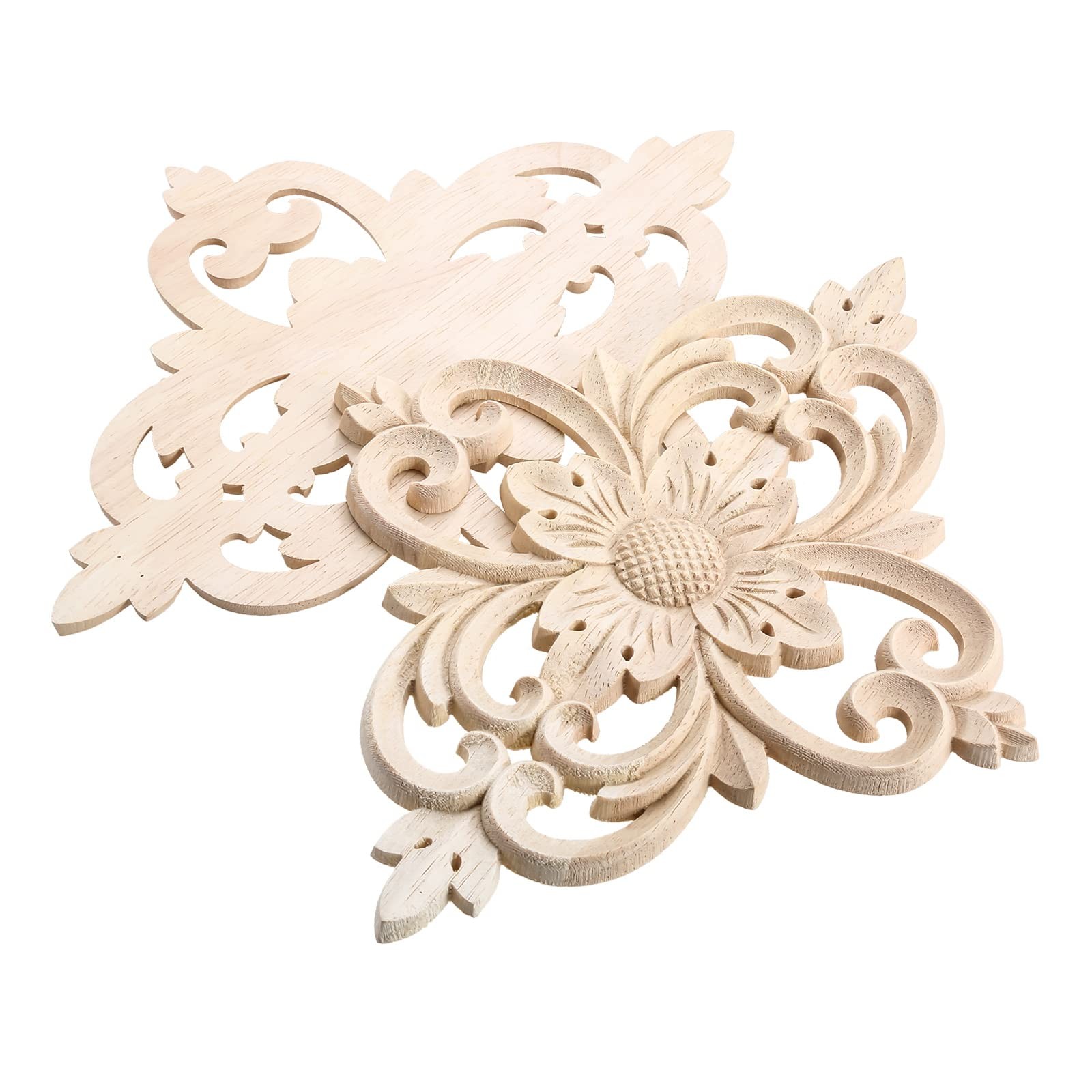 Rhomb Wood Carved Appliques Furniture Onlays, Unpainted Wooden Rosette Decals…