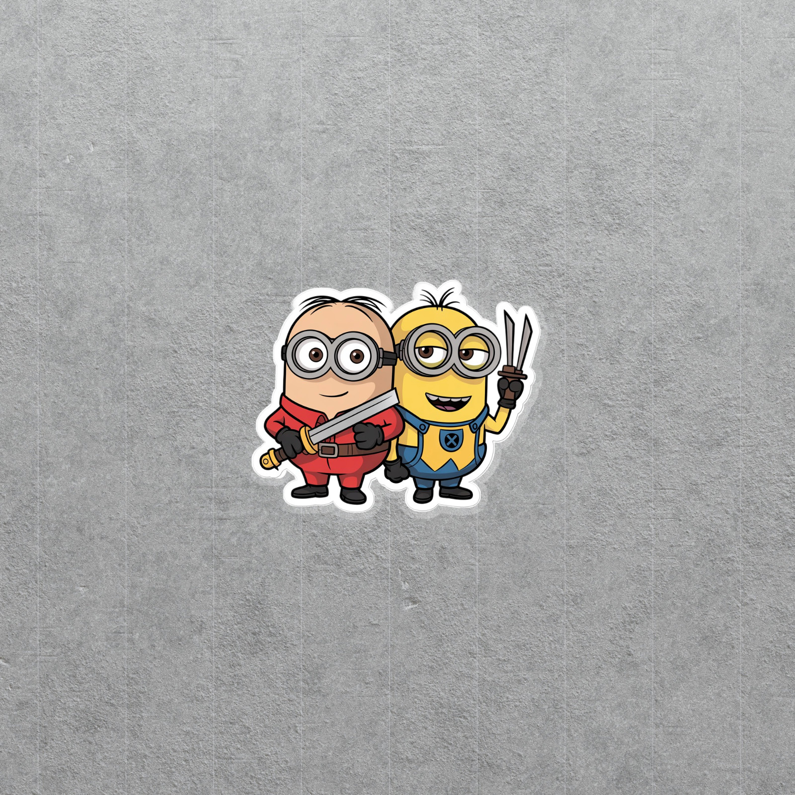 Cartoon Character Sticker Cute Yellow Sidekicks with Swords Decal #6543