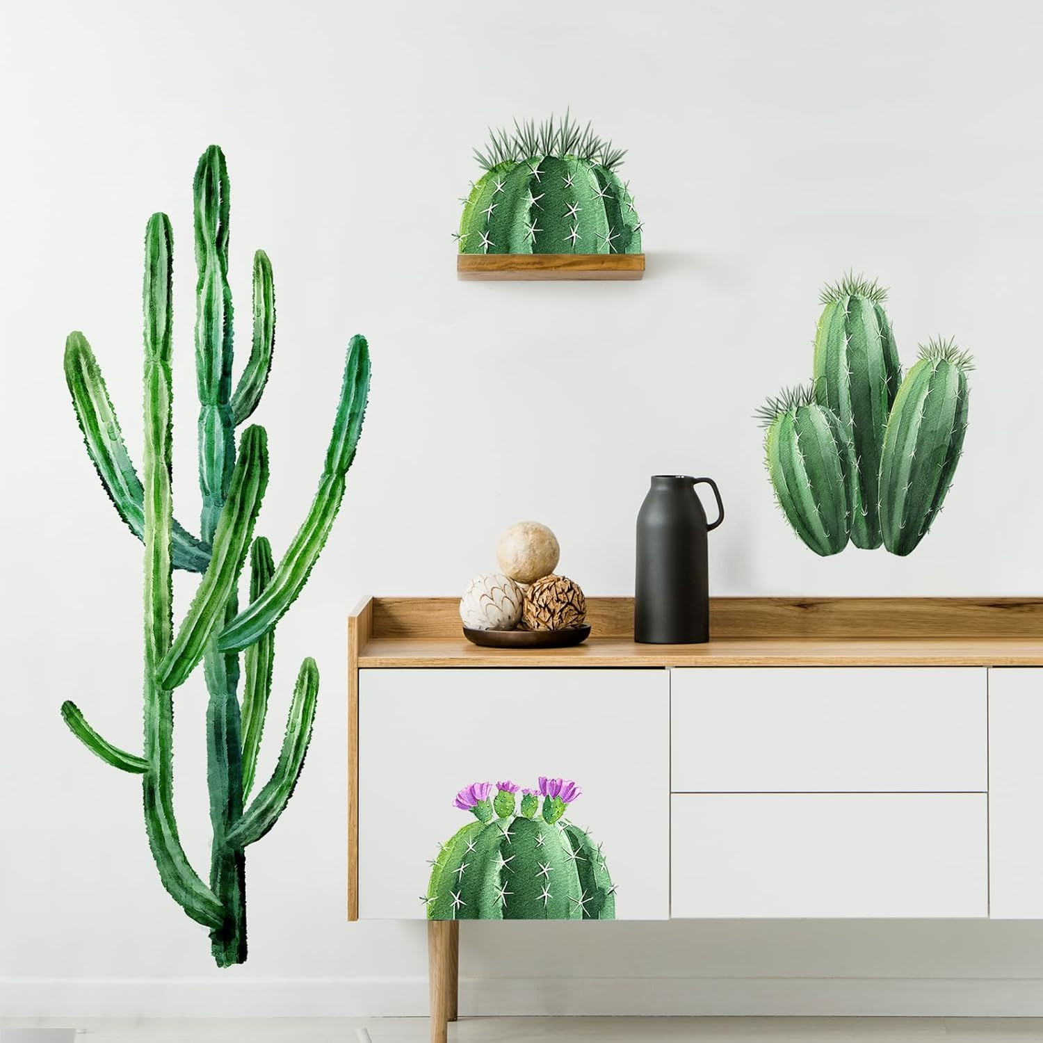 Cactus Wall Decals Tropical Cacti Green Plants Cactus Wall Stickers Peel and Sti