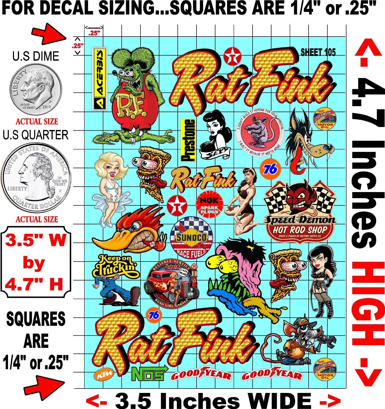 White Vinyl Sticker Sheet 105 ratfinkf1-R/c Model Decal fits 1/24-1/16 Scale CUT