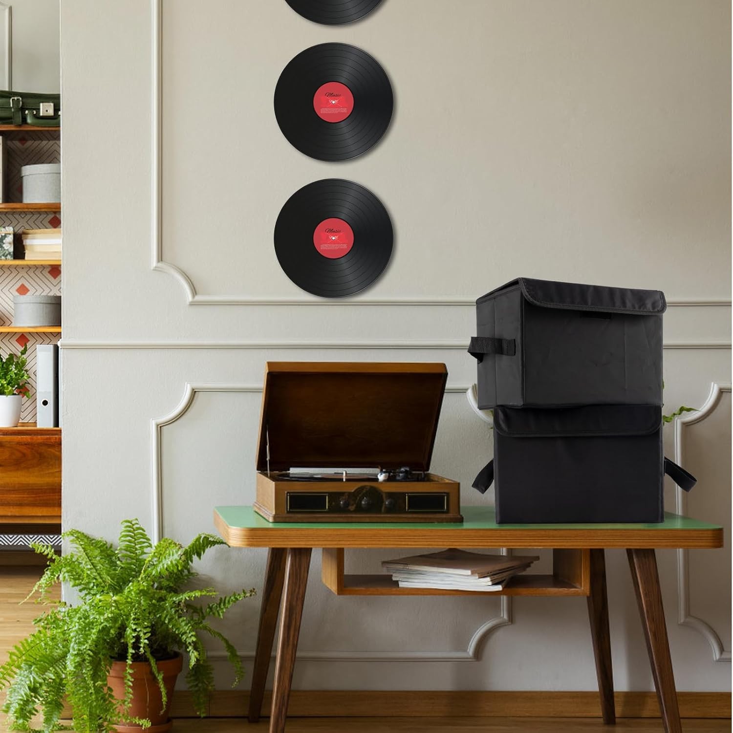7-inch Vinyl Record Storage Box, Nylon Foldable and Stackable Set of 2 Vinyl LP