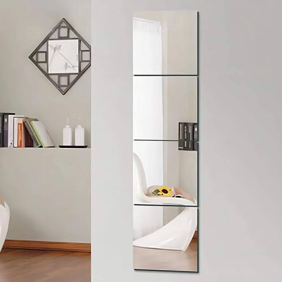 Removable DIY Square Mirror Tile Metal-Free Peel And Stick Bedroom Hanging Decor