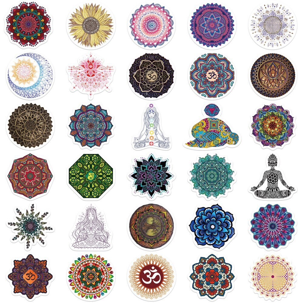 YOGA Stickers [D] Mandala Symbol Flower Pattern ~ Vinyl Waterproof Water Bottle
