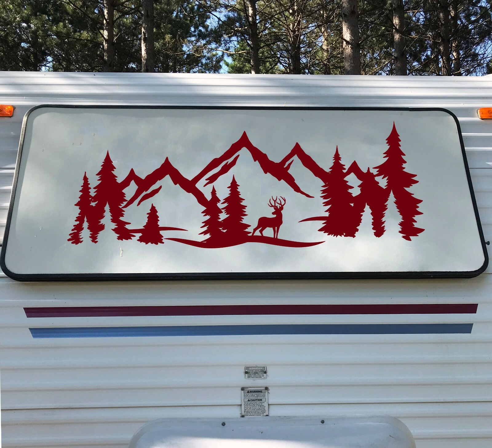 Deer Mountain Forest Scene – Camper RV Graphics Travel Trailer – Die Cut Sticker