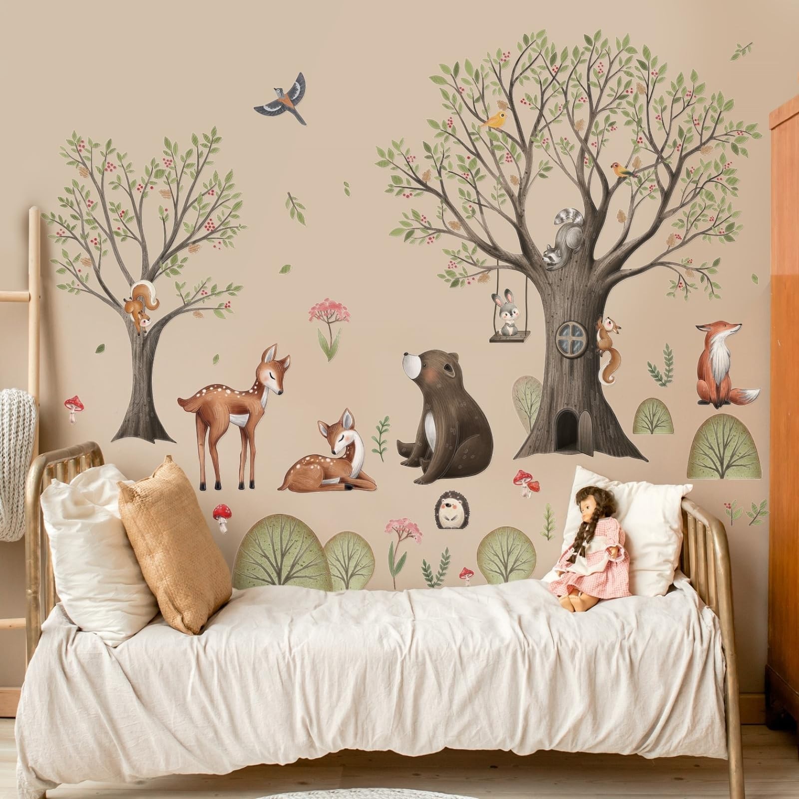 Woodland Animal Tree Wall Decals Forest Tree Wall Stickers, Peel and Stick Wa…