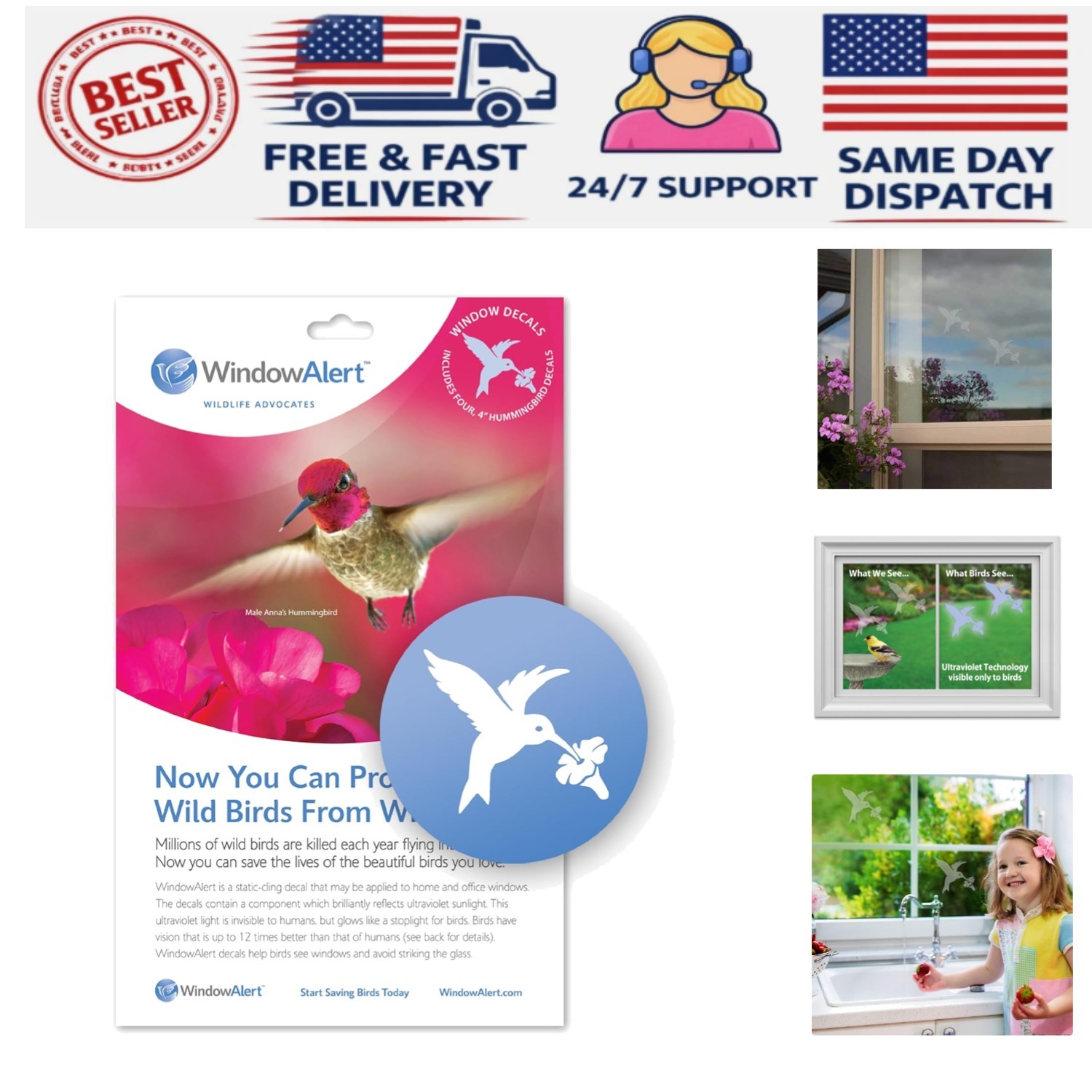 Protect Wild Birds with UV-Reflective Hummingbird Window Decals – Made in USA