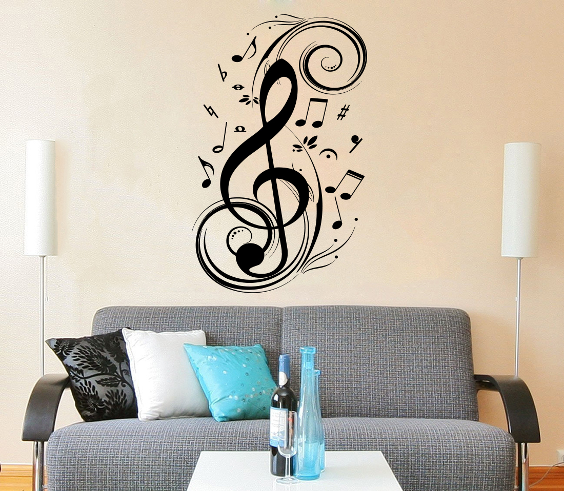 Music Note Wall Decal Treble Clef Floral Pattern Vinyl Sticker Art Studio ZX176