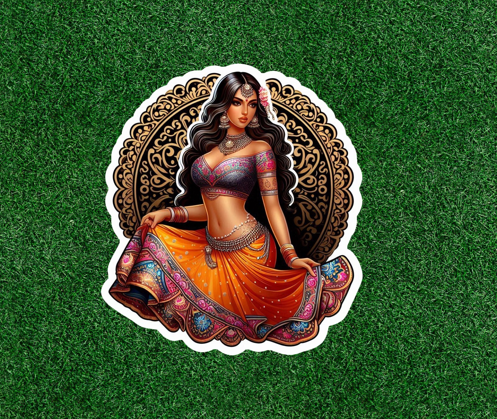 Beautiful Indian lady in colorful lehenga sari vinyl decal sticker – many sizes