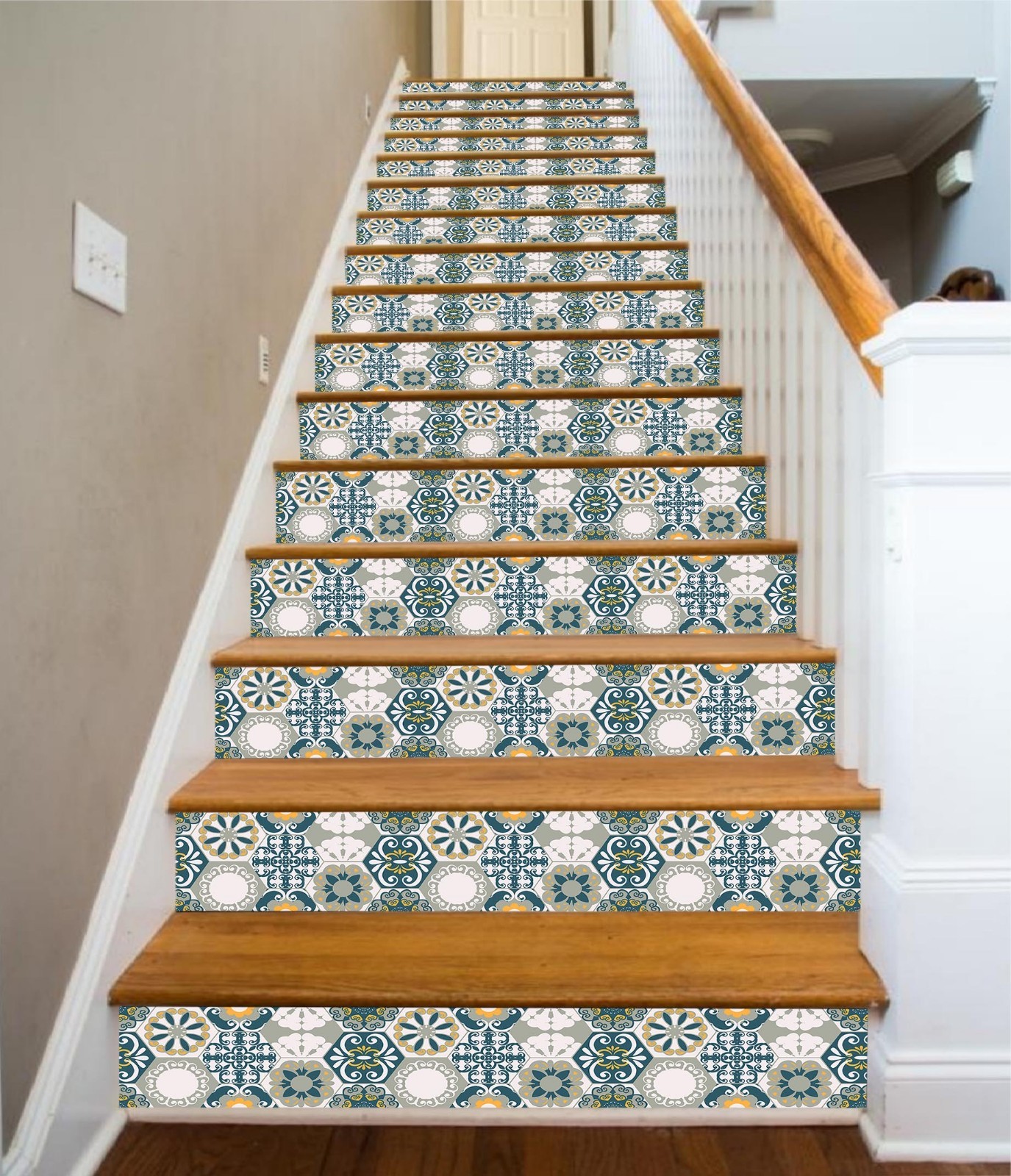 3D Orange Grey Floral 1 Tile Marble Stair Riser Decoration Vinyl Wallpaper Mural