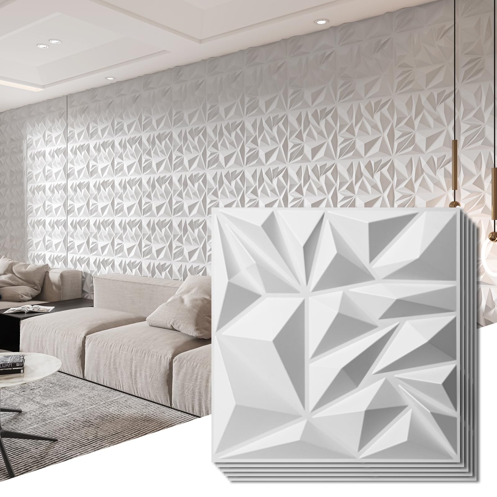 33-Pack 3D Wall Panels for Interior Decor, Modern Diamond Textured Accent Wall,