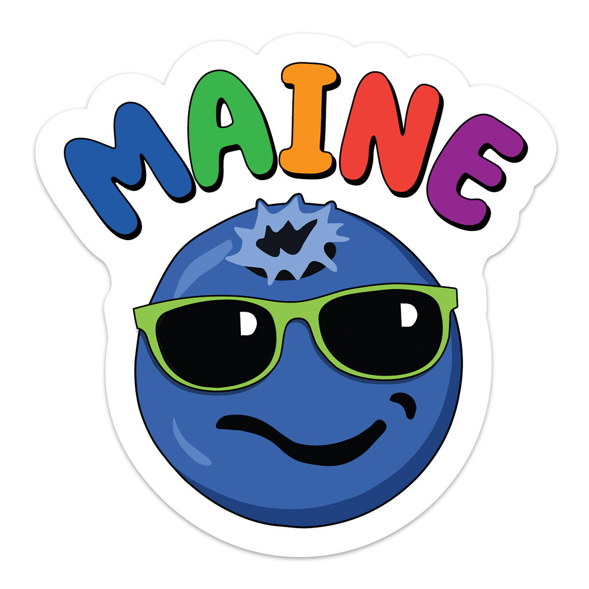 Vinyl Sticker, Maine Fun Blueberry Emoji Style Die Cut Sticker