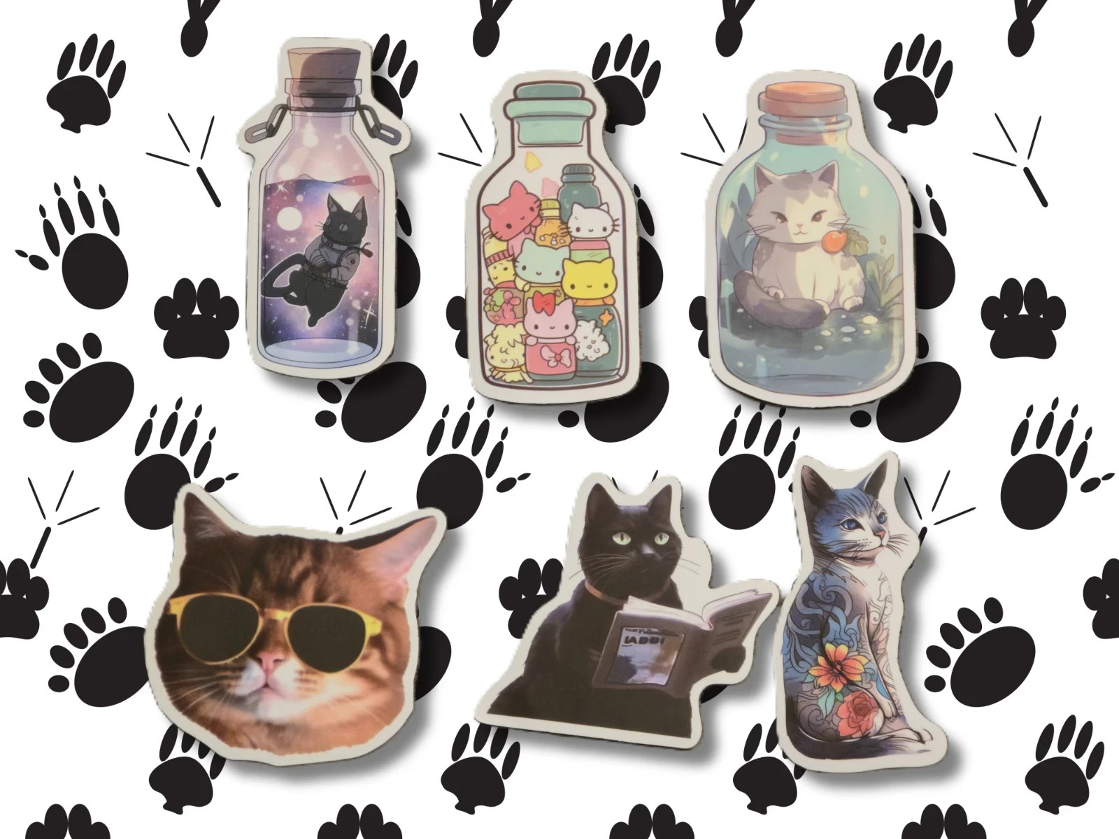 Cat Themed Sticker Bundle (x6)