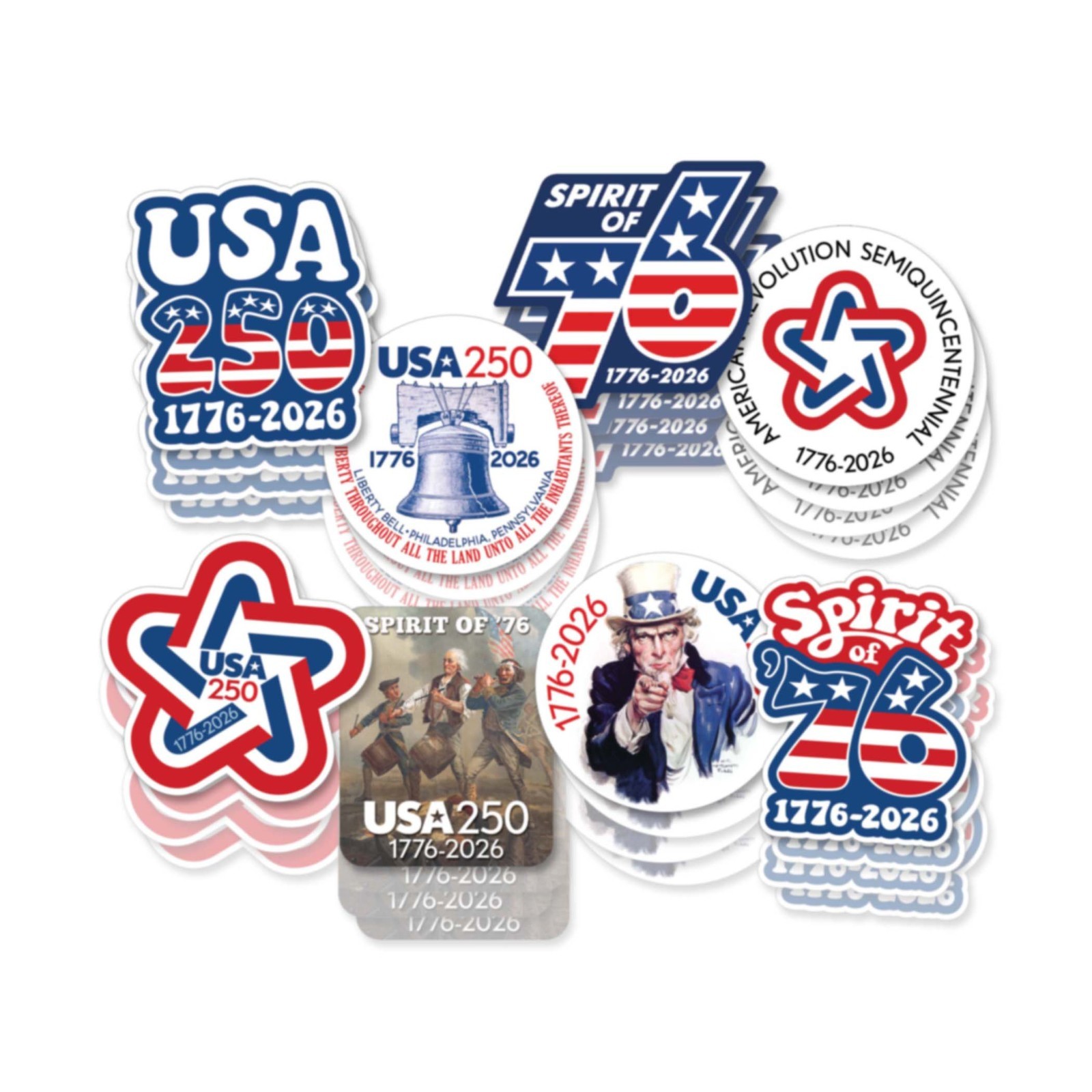 50 PACK Die Cut Stickers – USA America, Semiquincentennial, 250 Freedom
