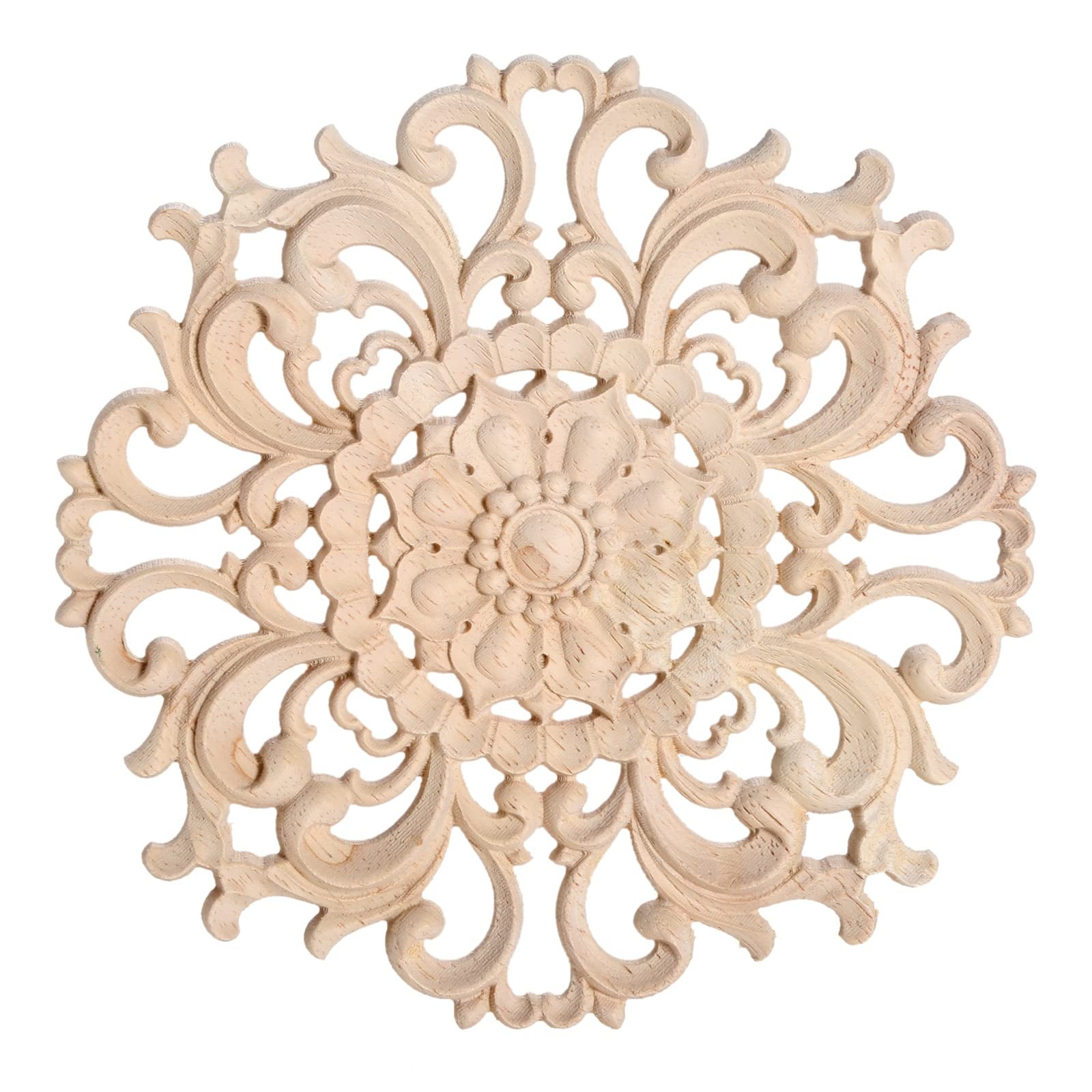 MUXSAM Wood Carved Appliques Decorative Onlays, Round 15 cm, 1-pack