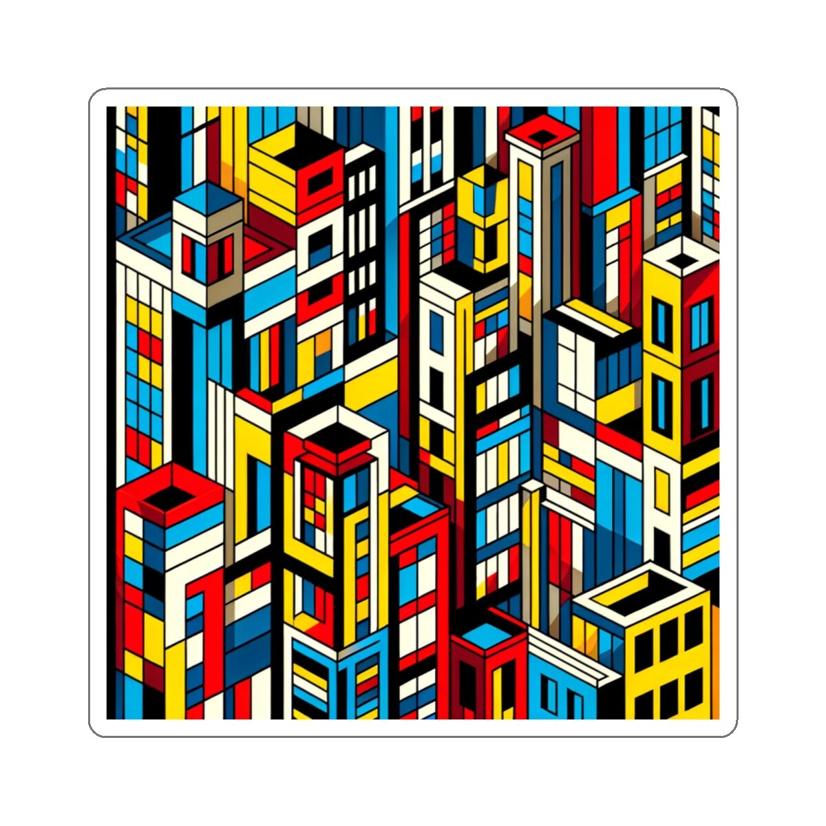 Sticker Geometric Pop Art Cityscape Bold Colors Cubism Gift 2×2″ 3×3″ 4×4″ 6×6″