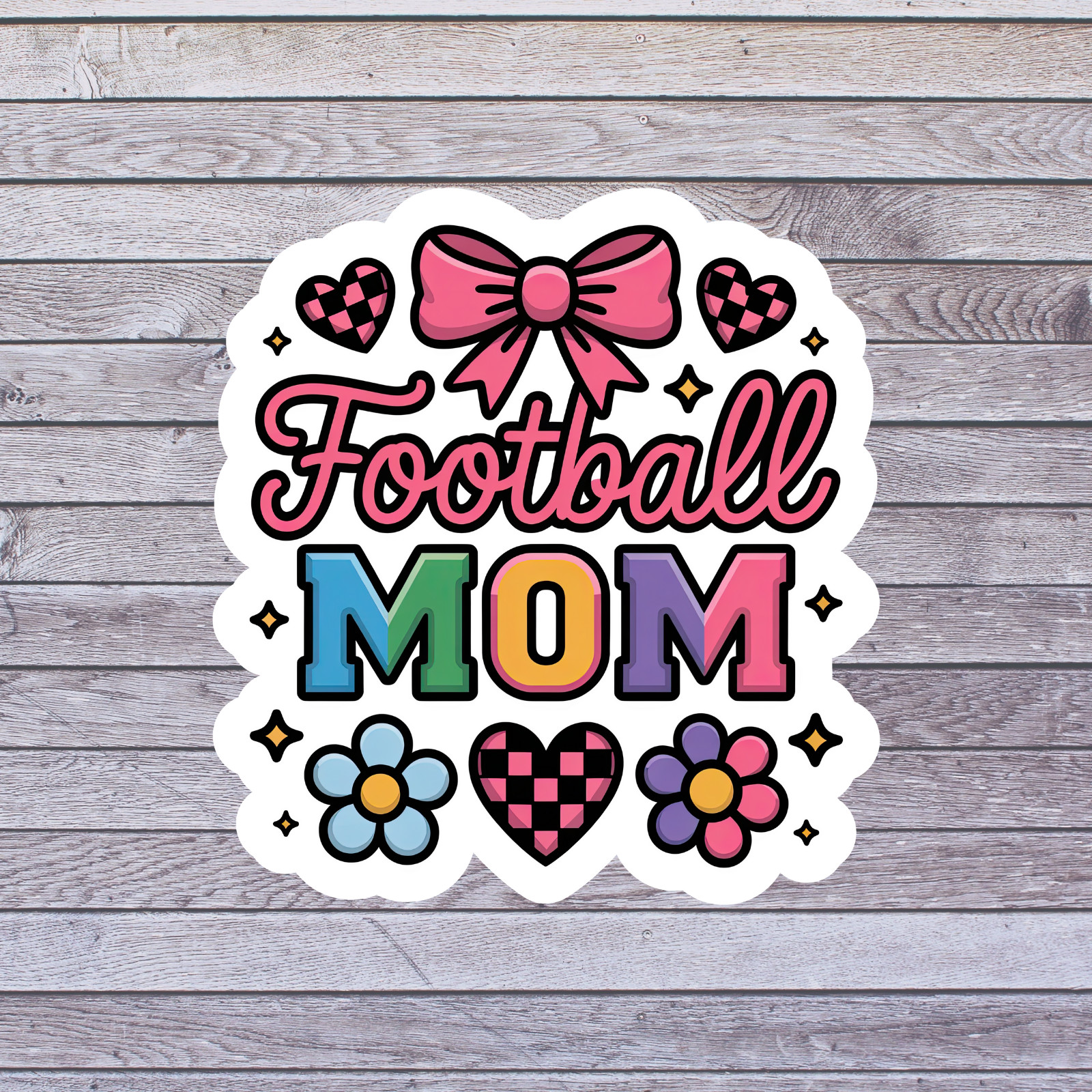 Football sticker vinyl decal mom colorful letters bow hearts flowers