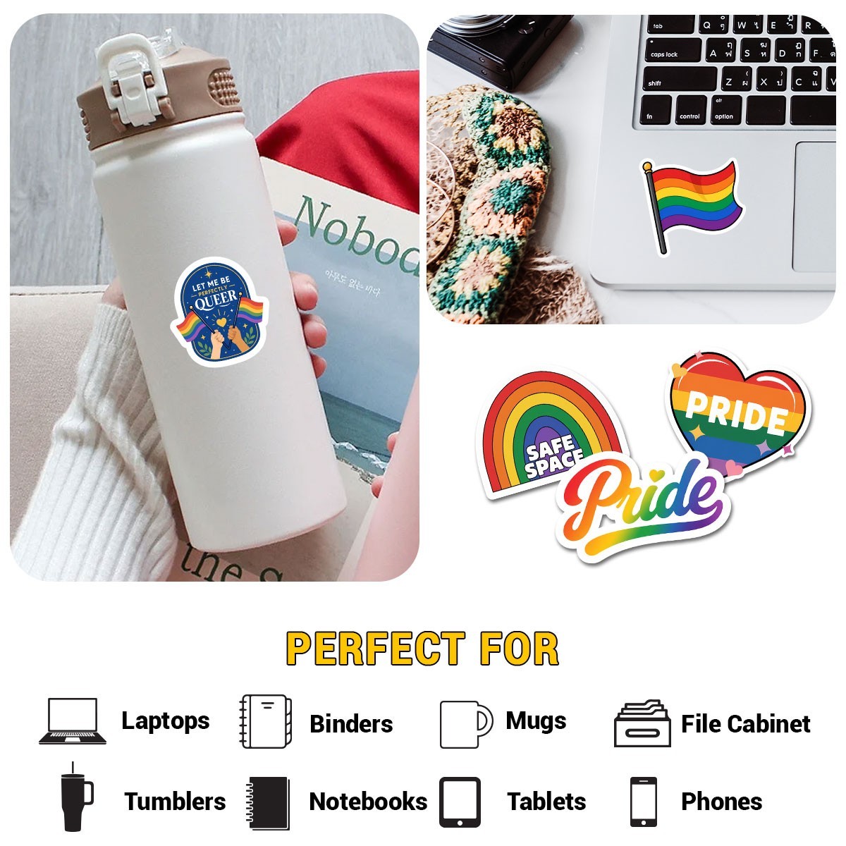 12pcs LGBT Stickers Pride Stickers Sheet Mixed LGBTQ Vinyl Decal Gay Rainbow Les