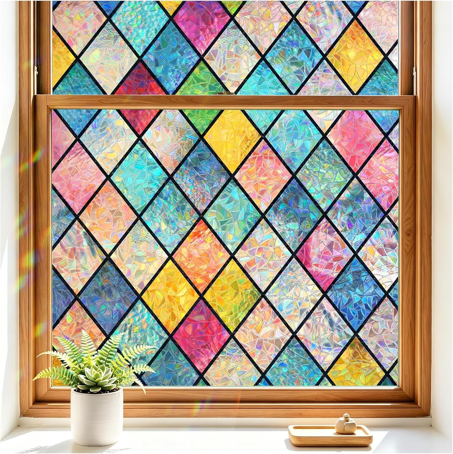 Haton Window Privacy Film Stained Glass Rainbow 17.5×78.7