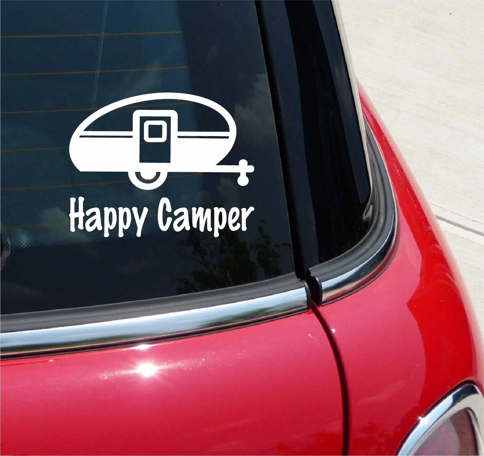 Happy Camper Camping Travel Trailer Teardrop RV Funny Graphic Decal Sticker Art