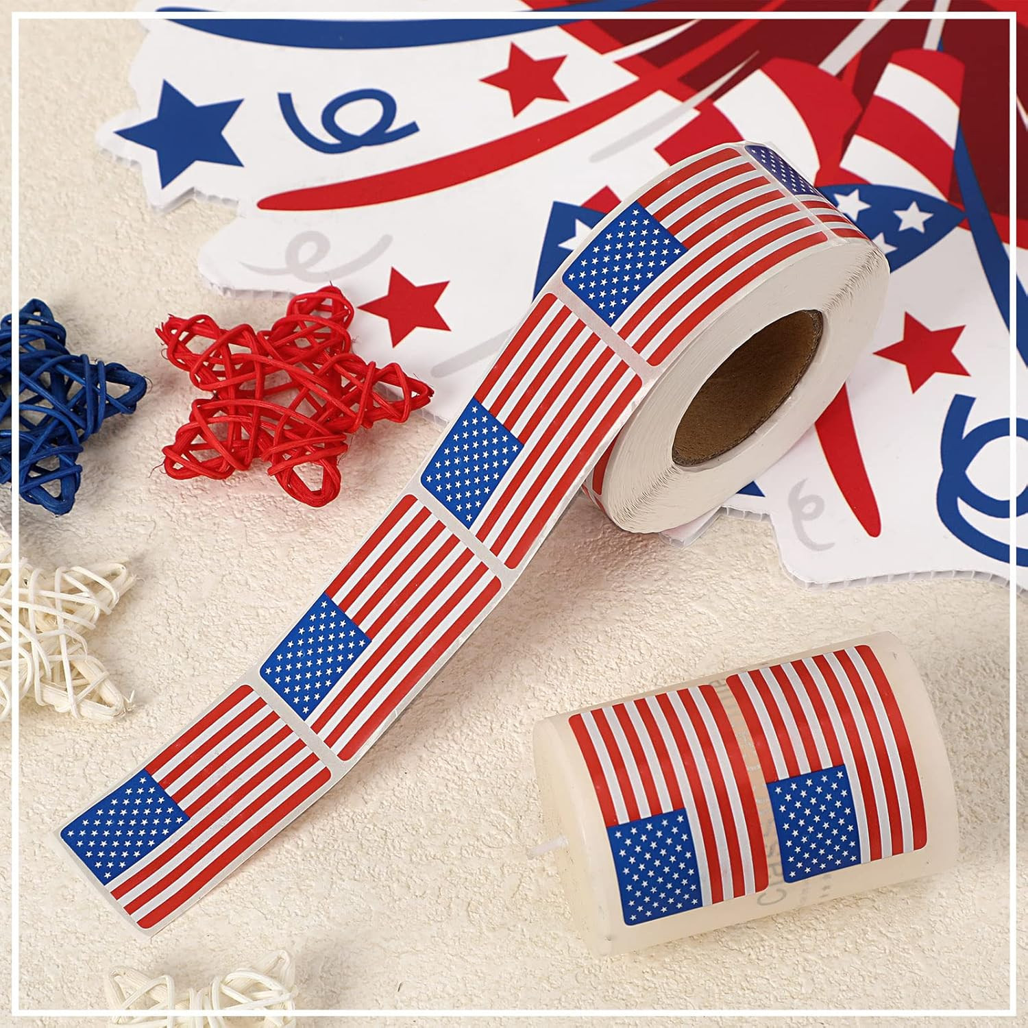 SANNIX 500 Pcs American Flag Sticker Roll,2 X 1.22 Inch US Flag Decal, USA