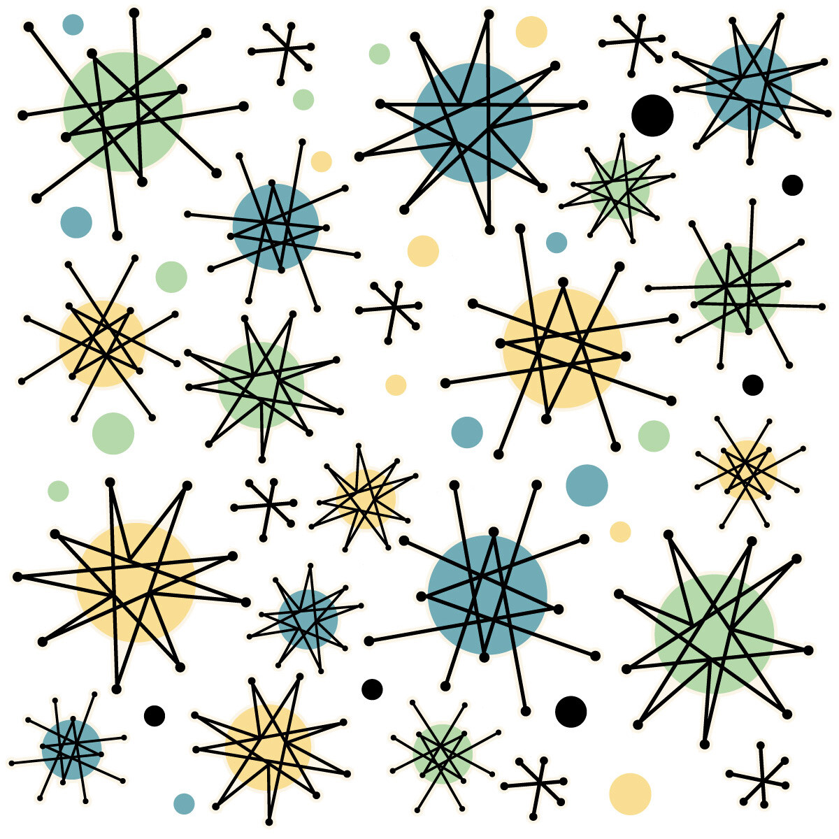 Atomic Starburst Wall Decals & Accents – Medium Set Of 50 – 12 Color Palettes