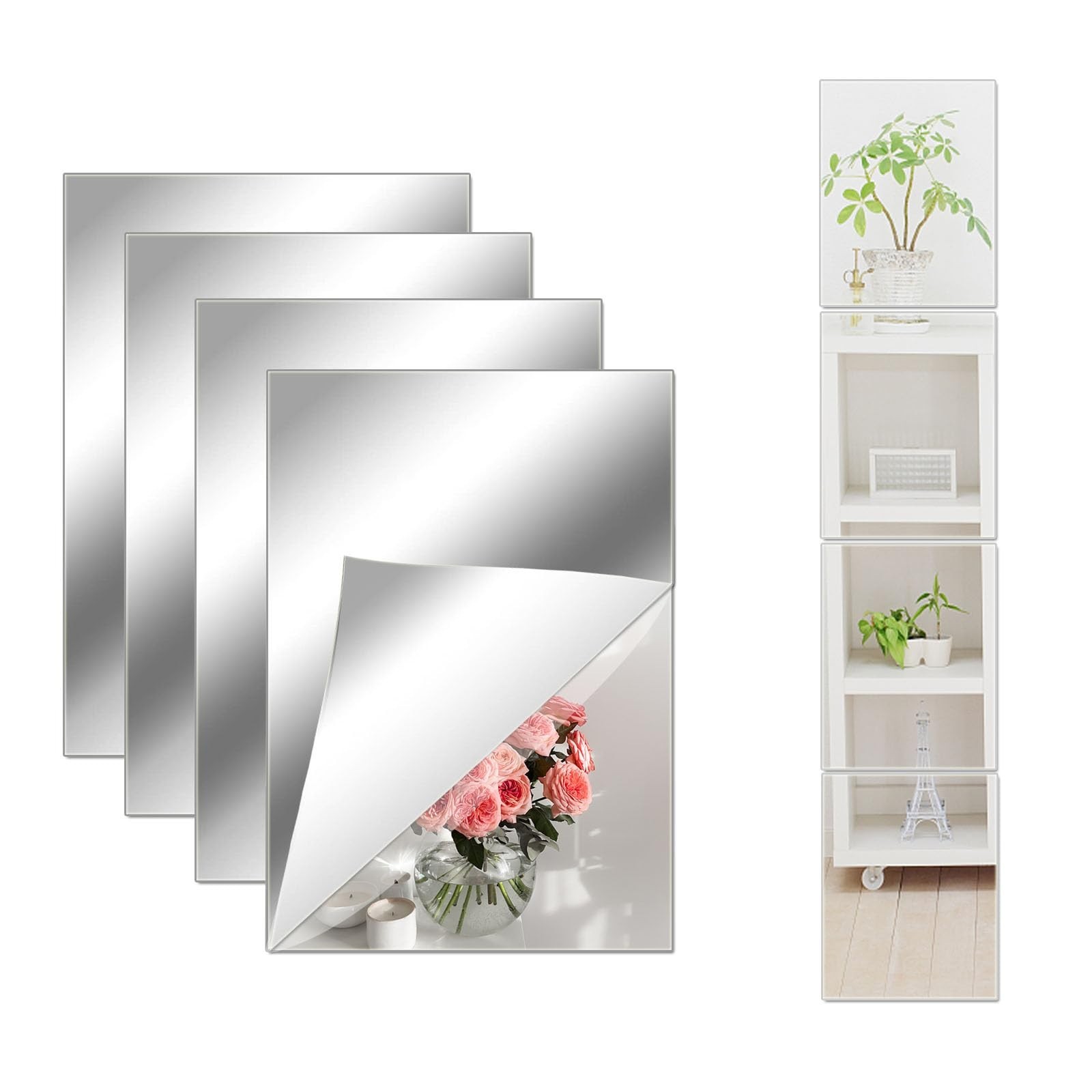 8x6in Self Adhesive Acrylic Mirror Tiles Flexible Wall Stickers 4PCS