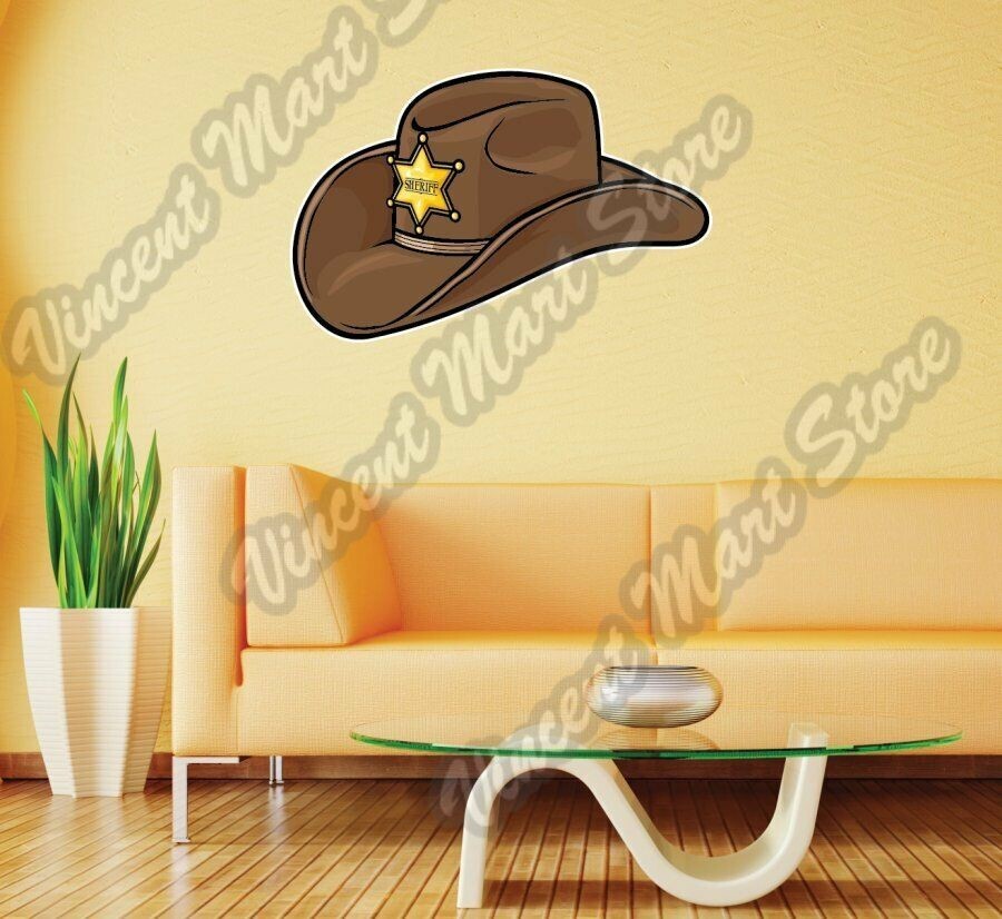 Old Western Sheriff Hat Wild West Cowboy Wall Sticker Room Interior Decor 25X20″