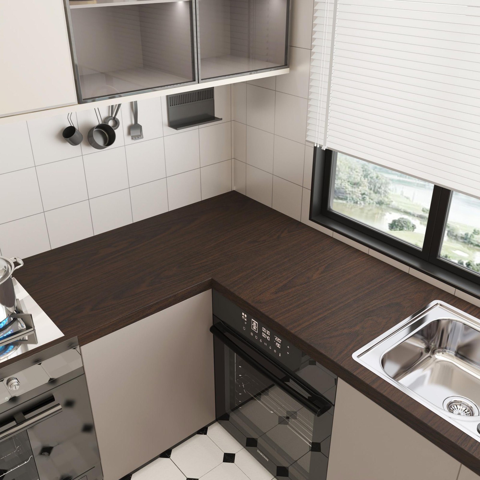 JSEVEM 16″×354″ Dark Brown Black Walnut Wood Wallpaper 16″ x 354″,