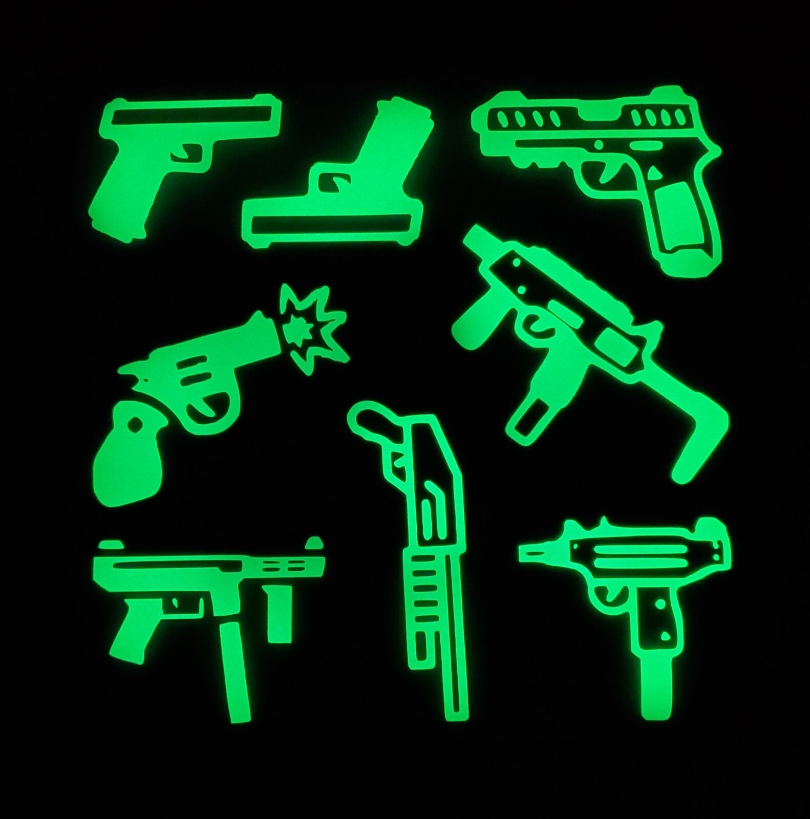 Glow In The Dark Vinyl Decals Guns Pew Pew Mixed Lit Studios Decor Full Sheets
