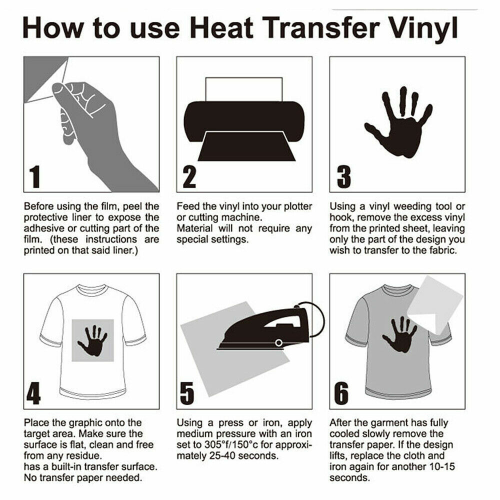 1x 2x Heat Transfer Vinyl HTV Roll Iron on Film Clothing DIY Easy Weed 12inx12ft