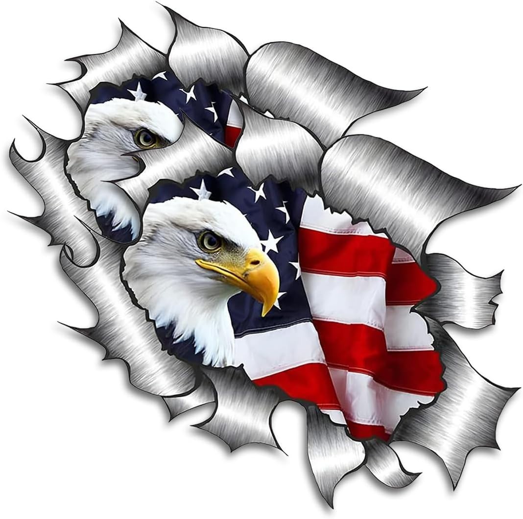 American Bald Eagle Patriotic USA Flag 2-Pack Vinyl Decal Car Sticker 5.5″x5.9″