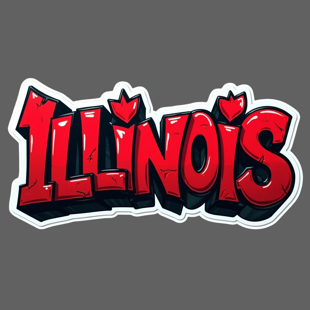 Illinois Sticker Vinyl Decal Red Graffiti Typography State Travel Design